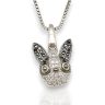   Boston Terrier head silver dog pendant with black and white cubic zirconia stones