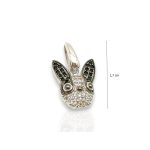 Boston Terrier head silver dog pendant with black and white cubic zirconia stones