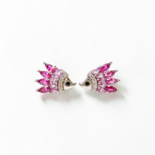 Pink hedgehog silver animal earrings