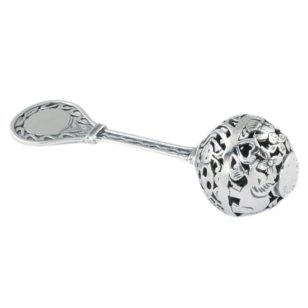 Baby shower gift: Silver baby rattle with engravable surface