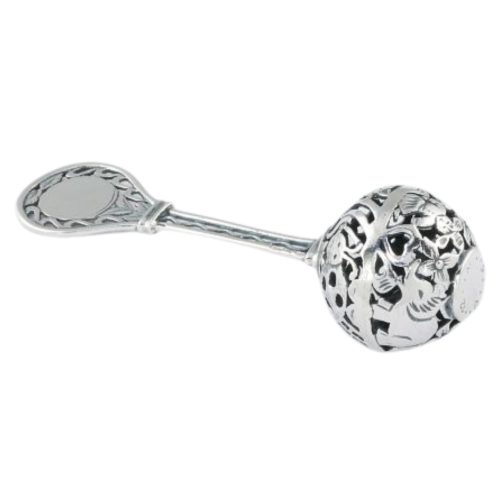 Baby shower gift: Silver baby rattle with engravable surface