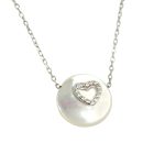 Silver heart necklace with white mother-of-pearl