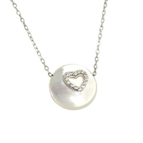 Silver heart necklace with white mother-of-pearl