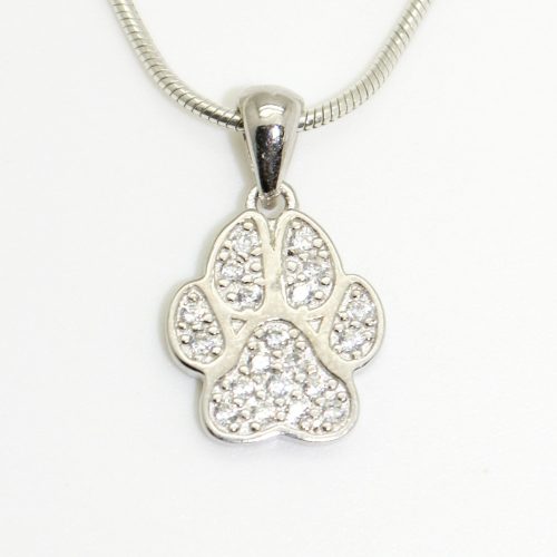 Silver paw pendant with zirconia stones