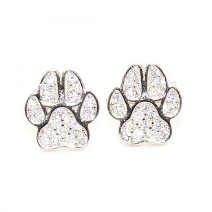 Silver paw print stud earrings