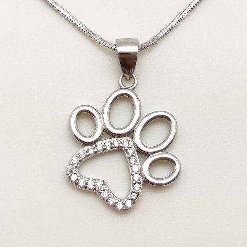 Silver pendant with sparkling paw print
