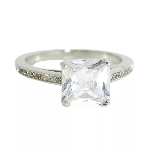 Ezüst eljegyzési gyűrű szögletes cirkónia kővel