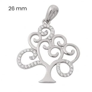 Silver tree of life pendant with zirconia stones