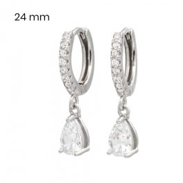 Silver hoop earrings with dangling teardrop zirconia