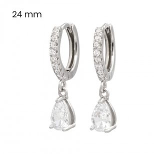Silver hoop earrings with dangling teardrop zirconia