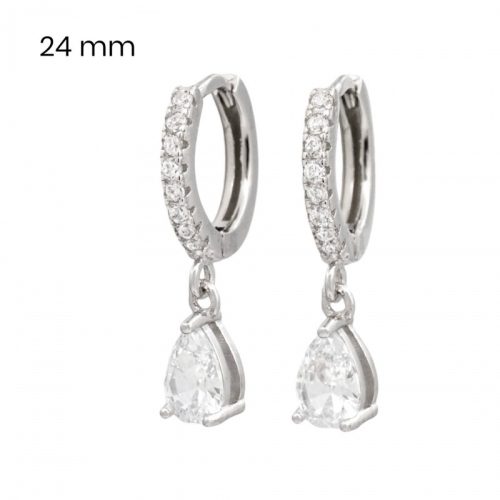 Silver hoop earrings with dangling teardrop zirconia