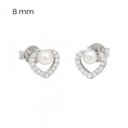 Silver heart earrings with pearls