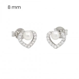 Silver heart earrings with pearls