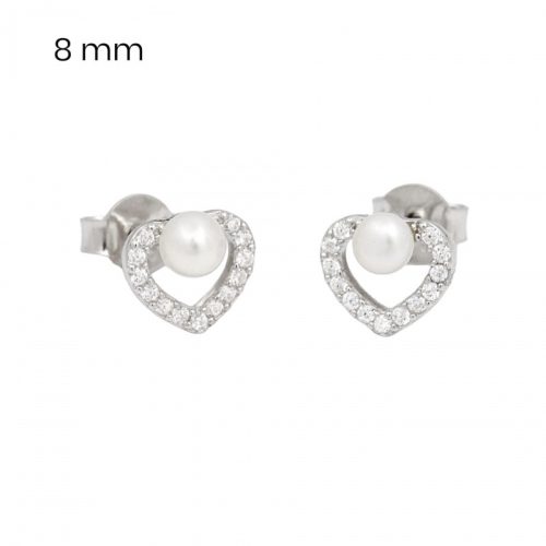 Silver heart earrings with pearls