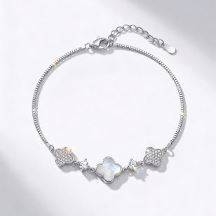 Mother-of-pearl clover silver bracelet