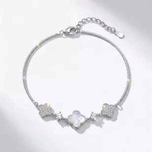 Gyöngyház lóhere ezüst karkötő