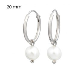 Silver hoop earrings with pearl pendants
