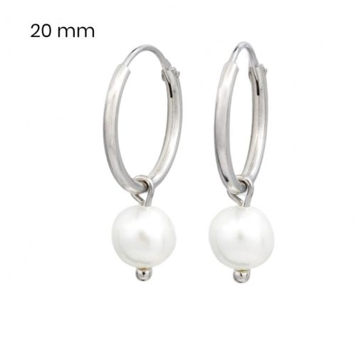 Silver hoop earrings with pearl pendants