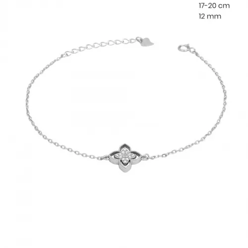 Silver bracelet with four-petal flower