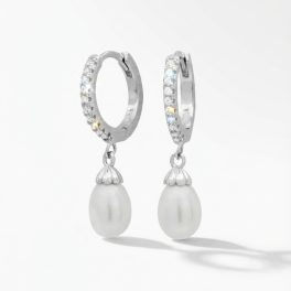 Silver hoop earrings with elegant pearl pendants