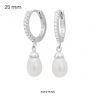 Silver hoop earrings with elegant pearl pendants