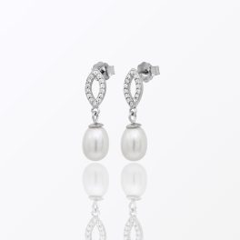 Dangle pearl drop silver earrings