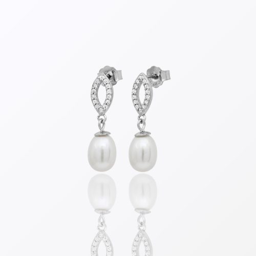 Dangle pearl drop silver earrings