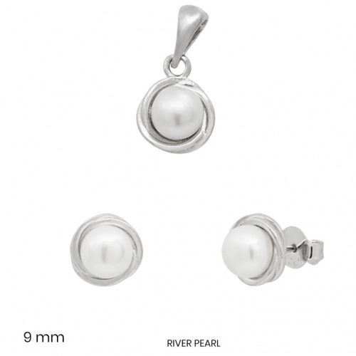Silver two-piece pearl set with earrings and pendant