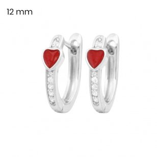 Silver children's earrings with red hearts