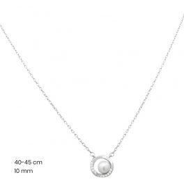 Silver chain with pearl pendant and zirconia stones