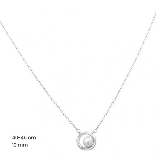 Silver chain with pearl pendant and zirconia stones