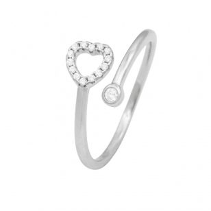 Silver open ring with heart