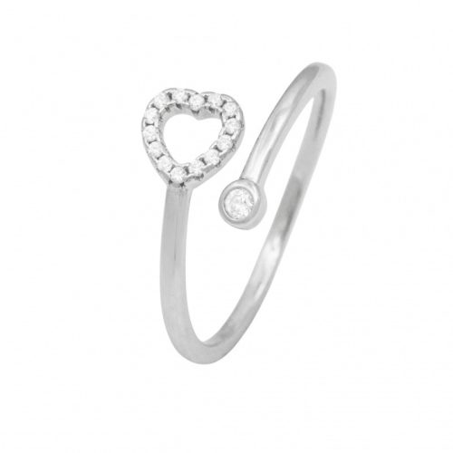 Silver open ring with heart