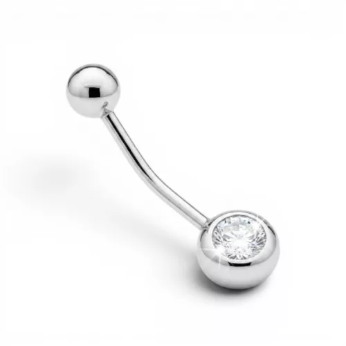 Ezüst köldök piercing átlátszó cirkónia kővel
