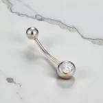 Ezüst köldök piercing átlátszó cirkónia kővel