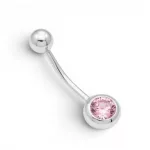 Ezüst köldök piercing rózsaszín kővel
