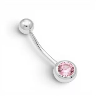 Ezüst köldök piercing rózsaszín kővel