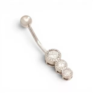 Ezüst köldök piercing 3 cirkónia kővel