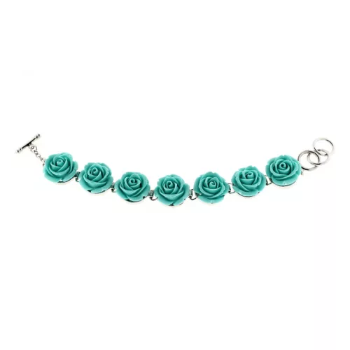 Silver-plated bracelet with turquoise roses