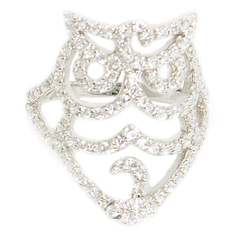 Silver ring with zirconia and wise owl