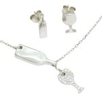 Wine and glass silver necklace