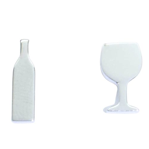 Mismatched silver earrings with wine and glass motifs