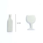 Mismatched silver earrings with wine and glass motifs