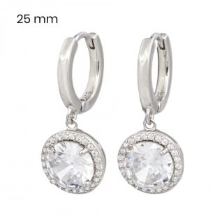 Silver hoop earrings with large zirconia