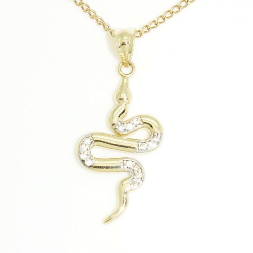 Gold snake pendant with zirconia