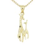 Gold pendant with large giraffe and small giraffe