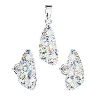   Ezüst medál és fülbevaló ékszer szett Swarovski kristállyal, világos zafír
