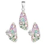 Silver pendant and earrings jewelry set with Swarovski crystals, pink
