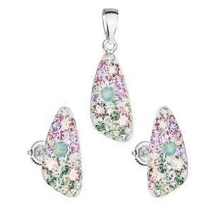   Silver pendant and earrings jewelry set with Swarovski crystals, pink