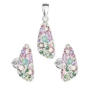   Ezüst medál és fülbevaló ékszer szett Swarovski kristállyal, pink
